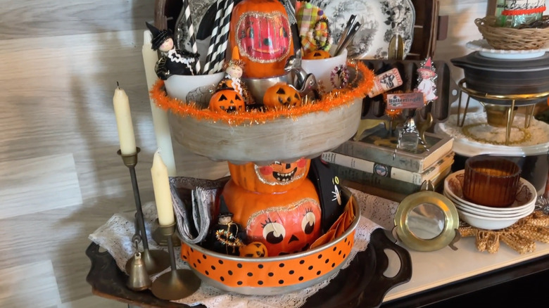 tiered pumpkin stand using bundt pans