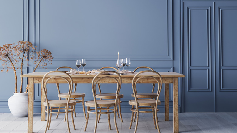 Blue minimalist dining room