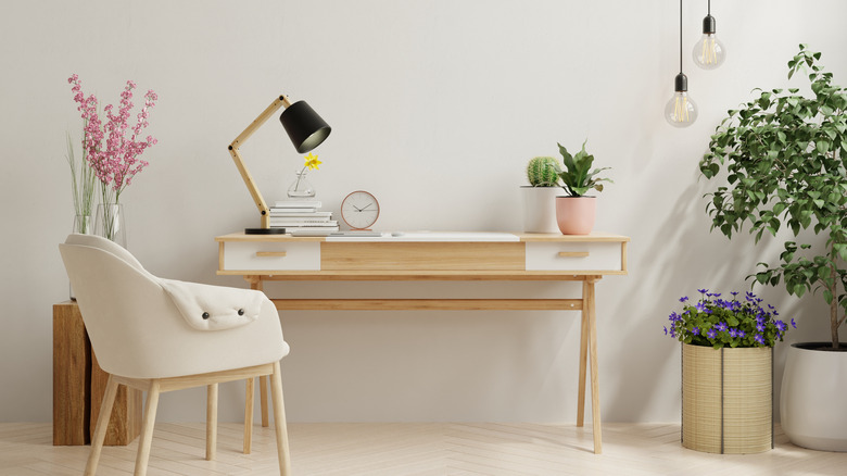 Wood desk and plants