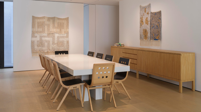 A modern dining room with sleek furniture