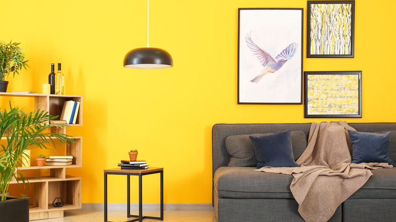 living room with yellow paint