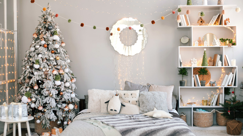 bedroom with excessive christmas decor