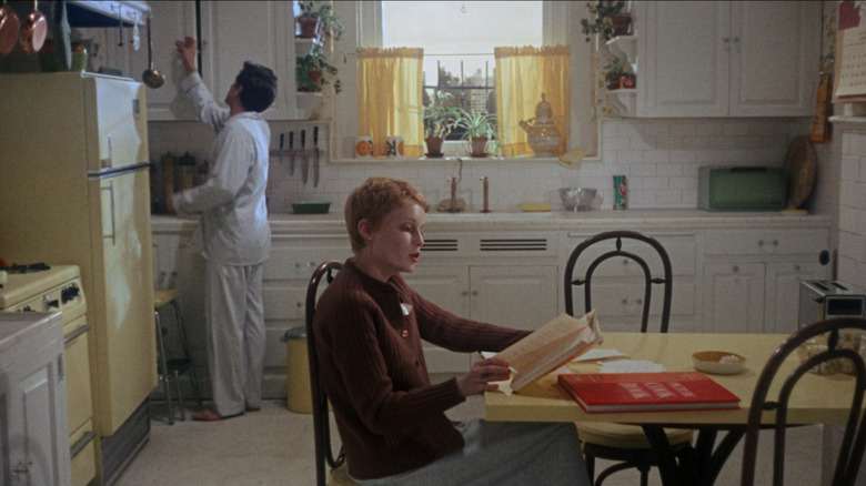 Mia Farrow and Cassavetes in the kitchen in Rosemary's Baby (1968)