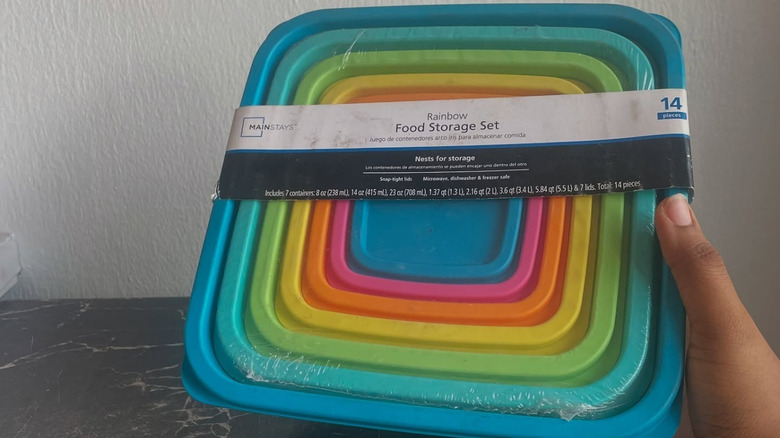 The Mainstays rainbow lid food storage set