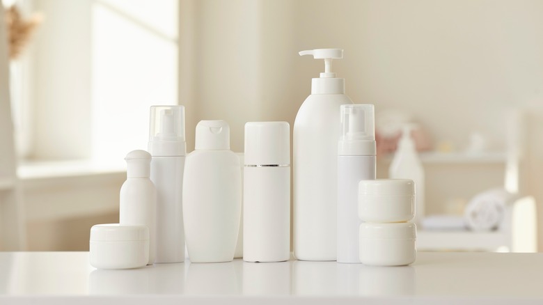 white plastic bottles on counter