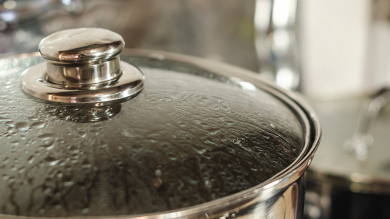 close up of metal pot lid