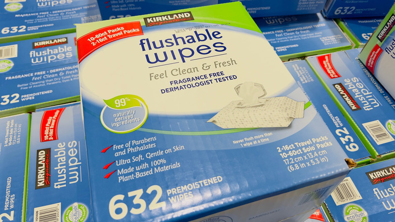 Kirkland brand flushable wipes inside a Costco store