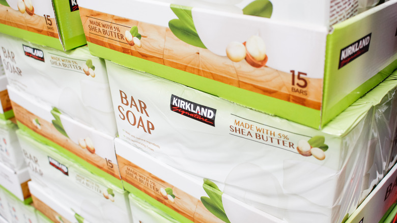 Cases of bar soap from Costco.