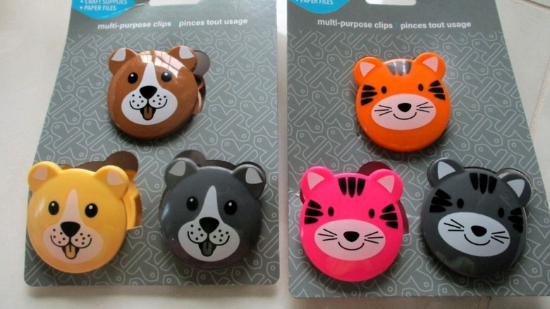 Two packs of novelty bag clips in animal shapes