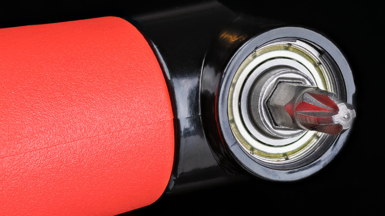 Close-up of drill with right-angle attachment