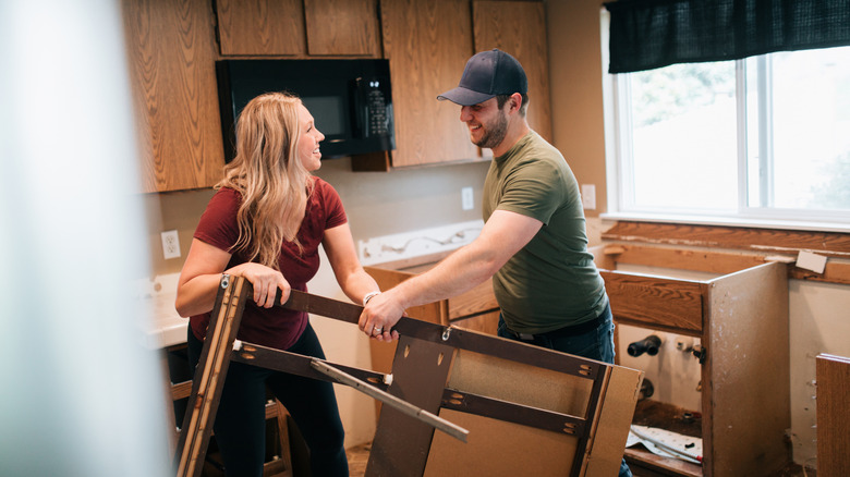 A couple starts to remodel their kitchen together