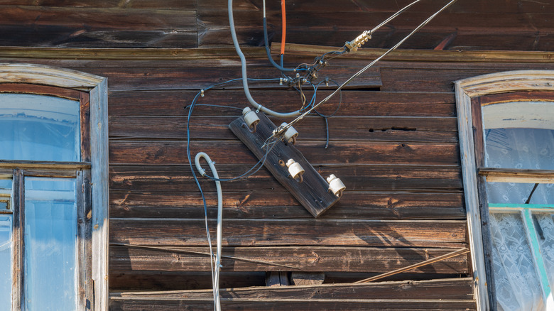 External electrics on the wall of an old house