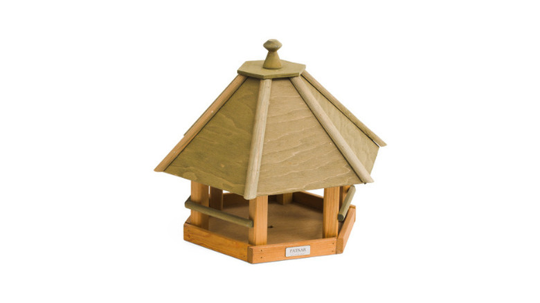 17 x 15.5-inch Hexagonal Pinewood Bird Feeder on a white background