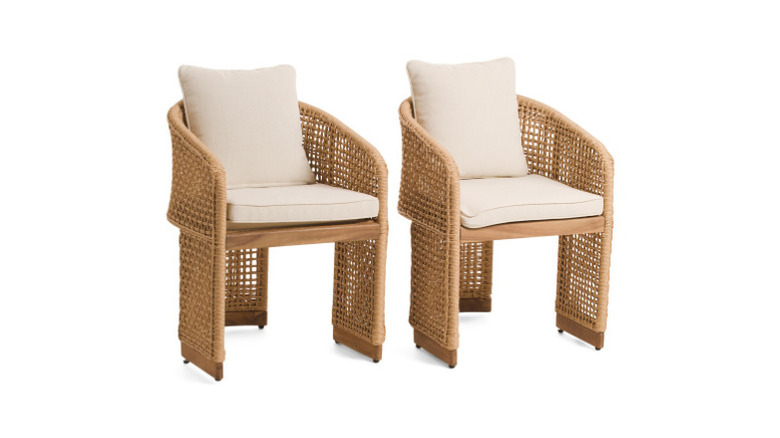 Two 31-inch Outdoor Wicker Dining Chairs on a white background