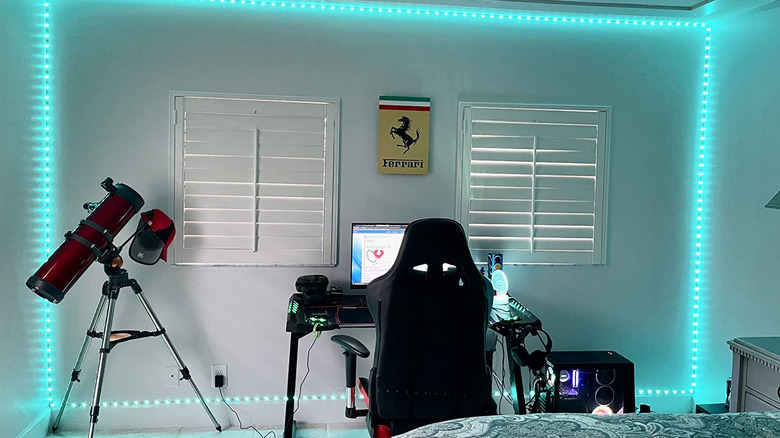 Gaming and office space surrounded with smart LED strip lights