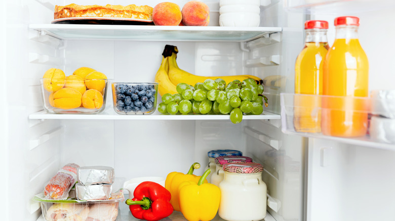 An interior view of a fridge.