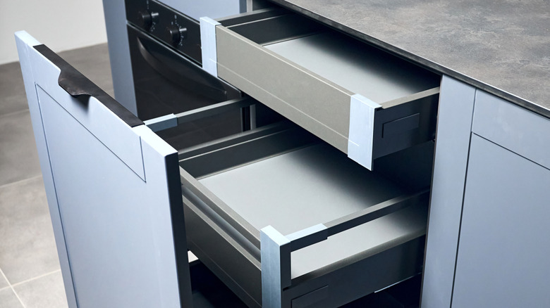 A close-up look at cabinet drawers.