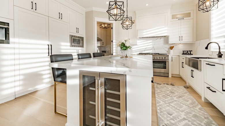 A close up look at a kitchen island.
