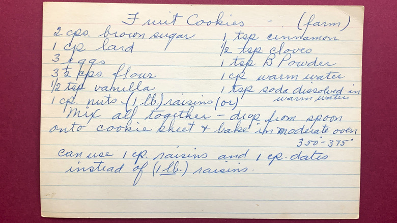 A vintage recipe card against a red background