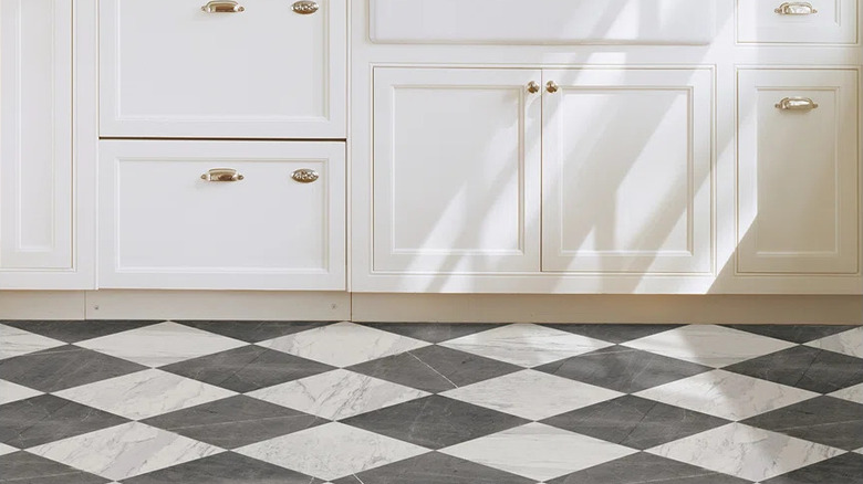 Gray and white checkered floor