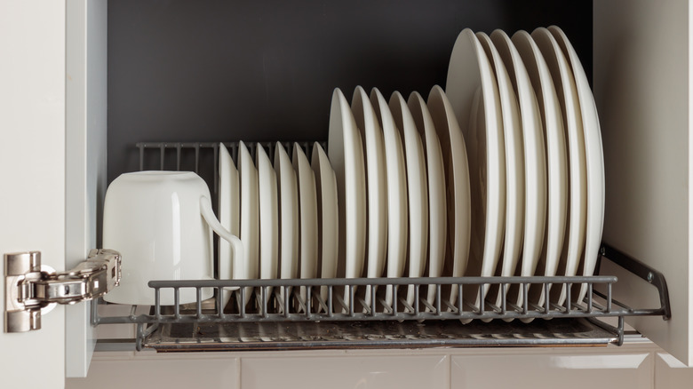 Plate rack integrated into wall