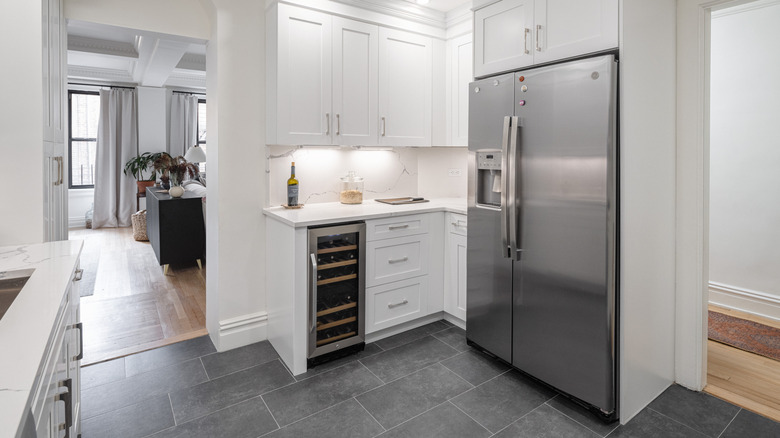 Semi-open kitchen leading into living room