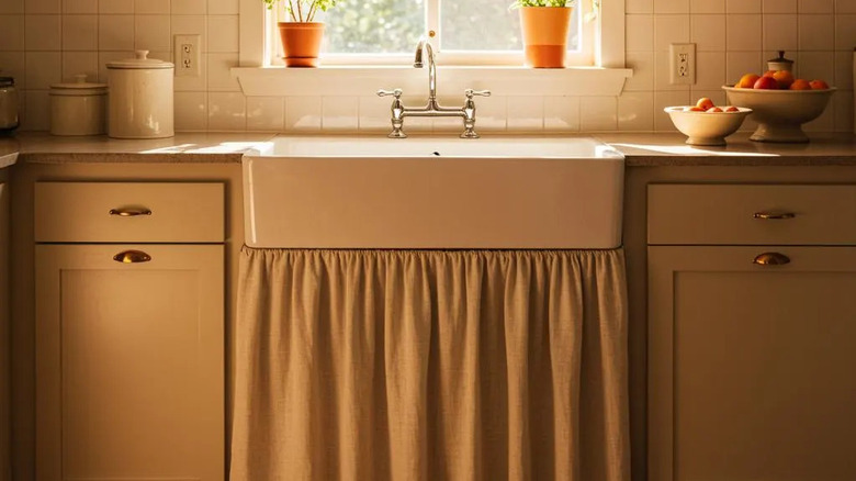 Beige sink skirt
