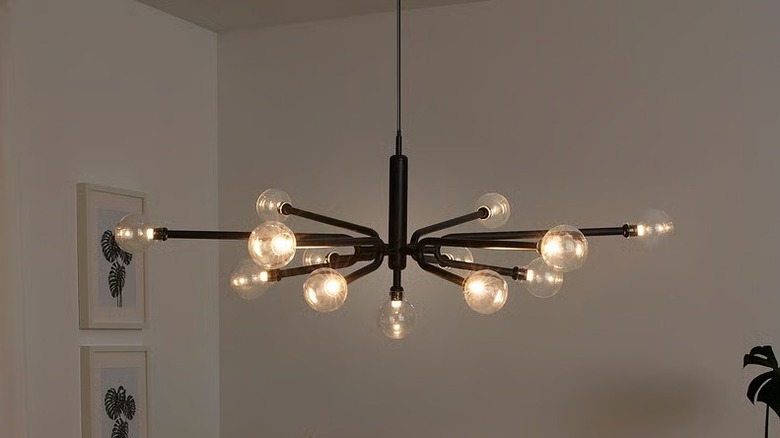 IKEA's GRINSBYN chandelier hanging from the ceiling