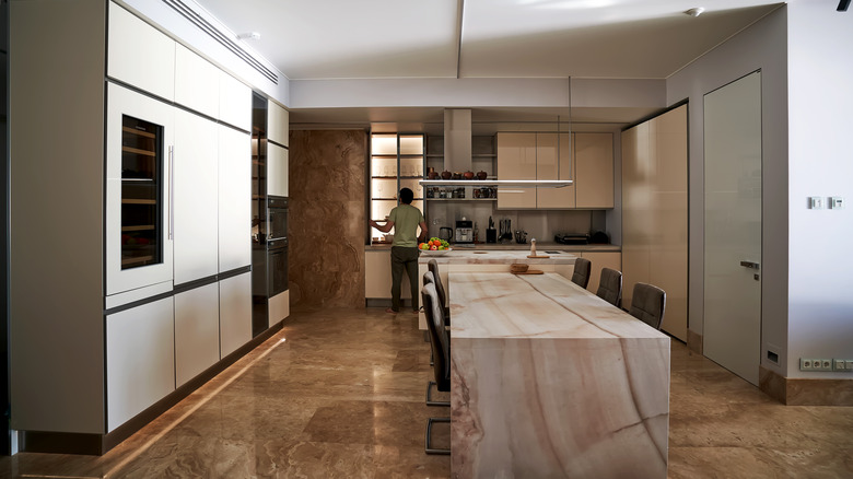 Beautiful kitchen with large marble table
