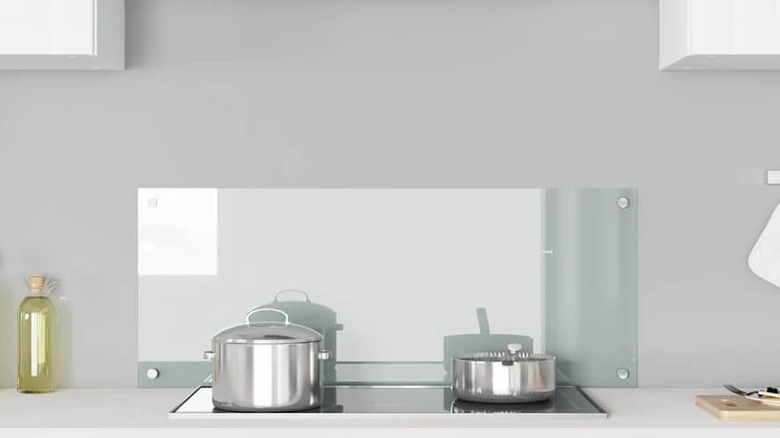 A blue glass backsplash panel.