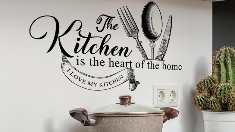 A kitchen backsplash with adhesive decals.