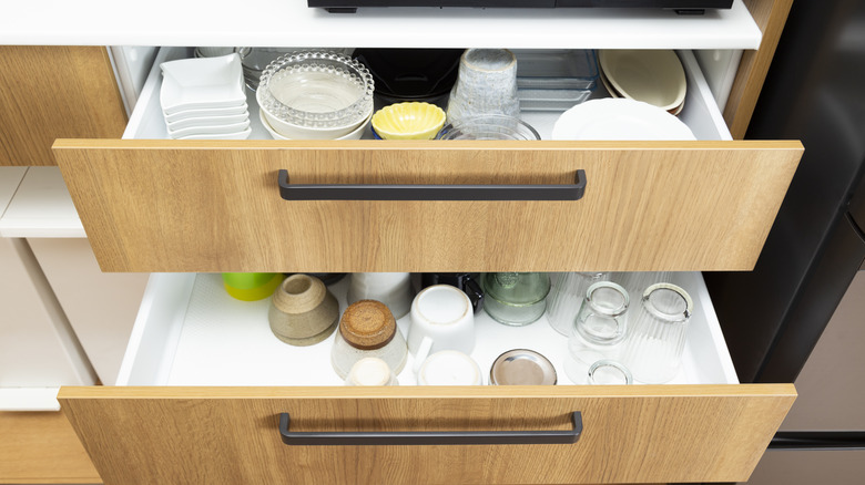 Drawers with various serving items