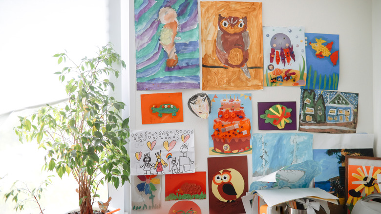 Child's artwork on the wall