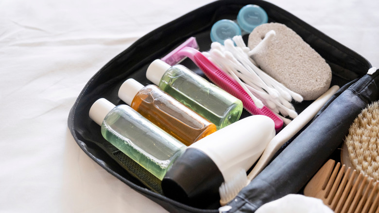 Bathroom items in a black case