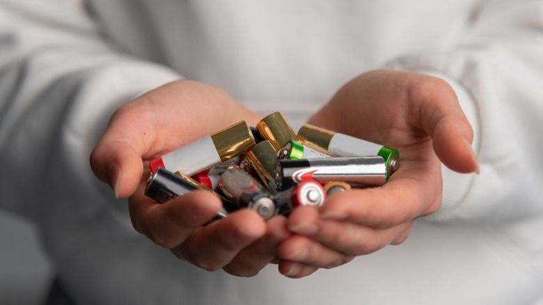 Household batteries in hands