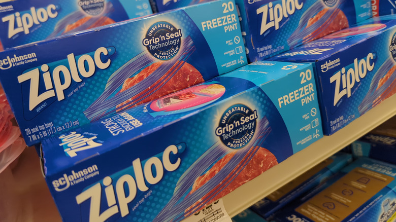 Boxes of Ziploc bags in store