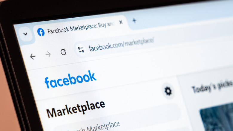 A computer displaying Facebook Marketplace on the screen