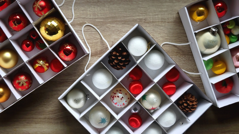Trays of ornaments with dividers