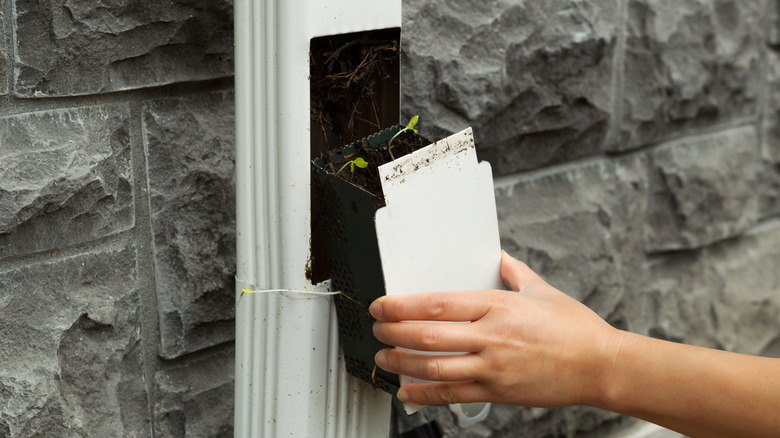 hand emptying downspout filter
