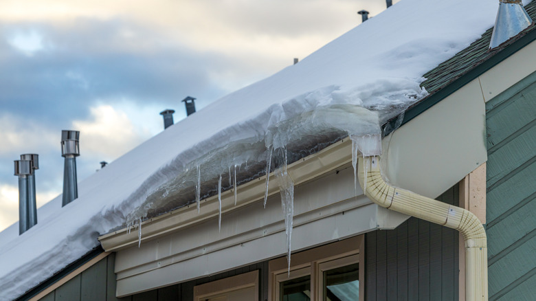 ice frozen on gutters