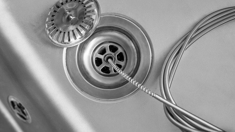 Drain snake in kitchen drain