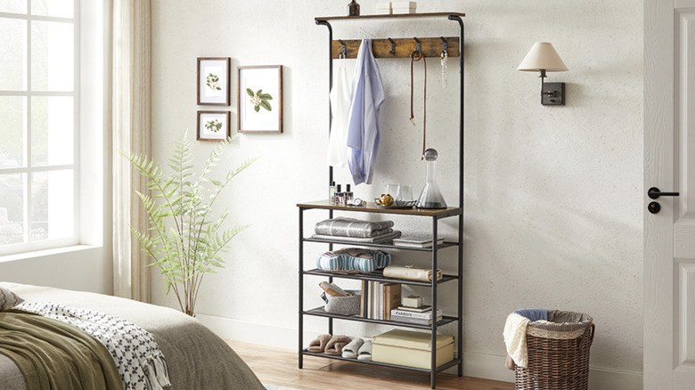 VASAGLE Shoe and coat rack combo in living room