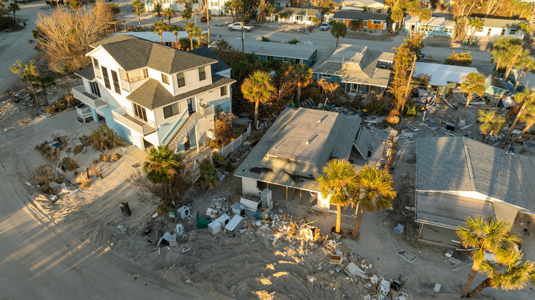 Damage to homes in the aftermath of a coastal surge.