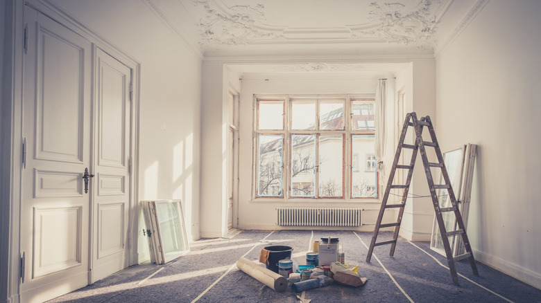 Renovations occurring inside a historic house.