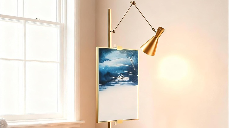 CDDUOLA floor lamp in corner of room with art displayed under the lamp