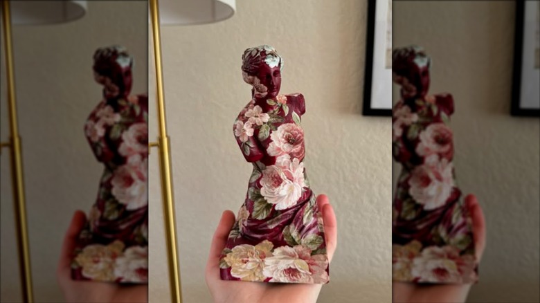 floral decouage on classical statue