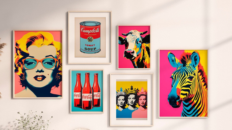 gallery wall with andy warhol style art