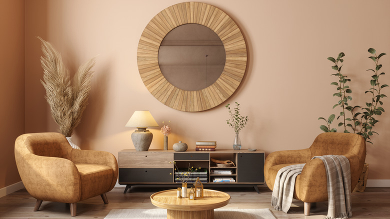 A peach and brown living room