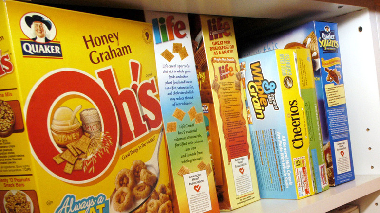 cereal boxes on shelf