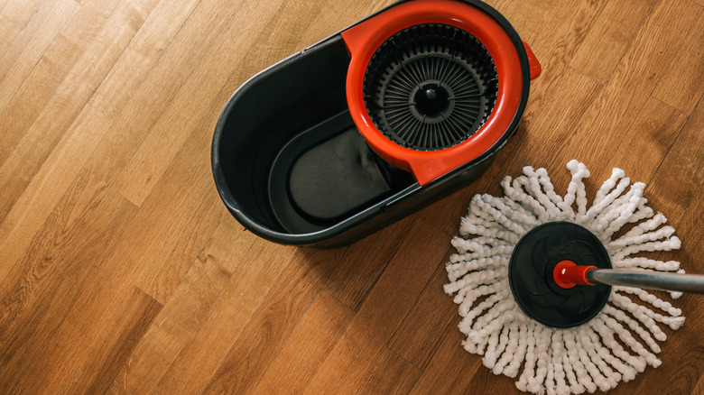 A mop on hardwood floors